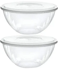 PLASTICPRO Disposable 96 Ounce Round Crystal Clear Plastic Serving Bowls With Lids, Party Snack or Salad Bowl, Chip Bowls, Snack Bowls, Candy Dish, Salad Container Pack of 8