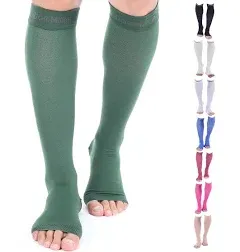 Doc Miller Open Toe Compression Socks for Men and Women, 15-20 mmHg, Calf Recovery, Medical Grade, Dark Green Socks, Small