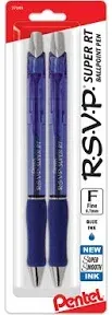 Pentel RSVP Super RT Ballpoint Pen, (0.7mm) Fine Line, Blue Ink, 2-Pk - BX477BP2C