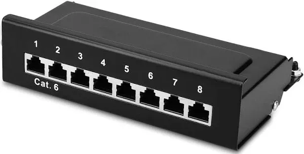 8 Port Patch Panel - RJ45 Cat6 Shielded Network Splitter Panel with Ground Wi...