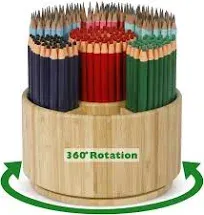 Bamboo Rotating Pencil Holder for Desk - Pen Holder Desk Organizer with 7 Compartments, Black Office Supplies Desktop Storage Caddy for Colored Pencils, Markers, Crayon, Comestics and Cutlery