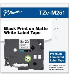 Brother TZe-M251 Label Maker Tape 1&#034; Black Print on Premium Matte White 24358263