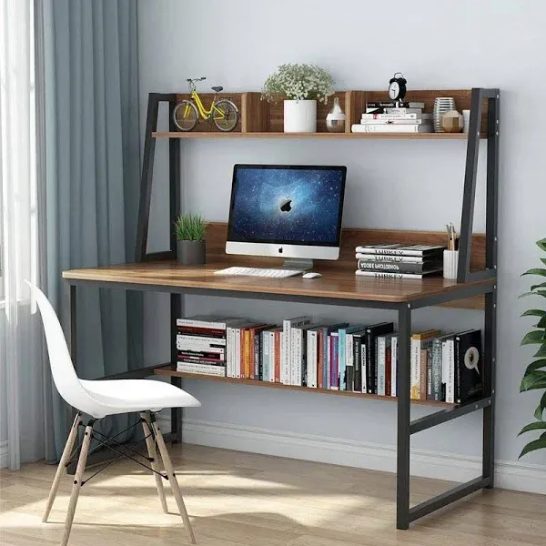 Tribesigns Computer Desk with Hutch, 47 inches Home Office Desk with Space Saving Design with Bookshelf for Small Spaces