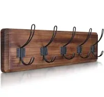 Rustic Coat Rack with 5 Hooks – Rustic Brown Wall Mounted 24&#034; Coat Rack - Solid 