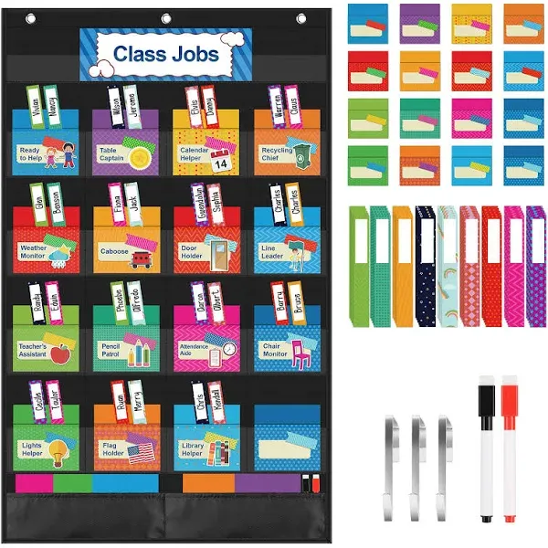 KIKIGOAL Class Jobs Pocket Chart Bulletin Board for School Classroom