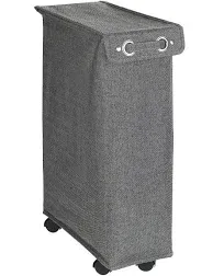 Washing Basket with Lid and Wheels, Slim Textile Container - 43L, 60 x 18.5 x 40 