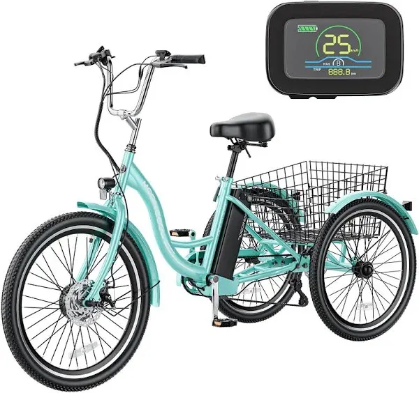 MOONCOOL Electric Tricycle for Adults, 350W 36V Electric Trike Motorized Three Wheel Electric Bicycle, 7 Speeds 3 Wheels Adult Electric Tricycle with Large Basket