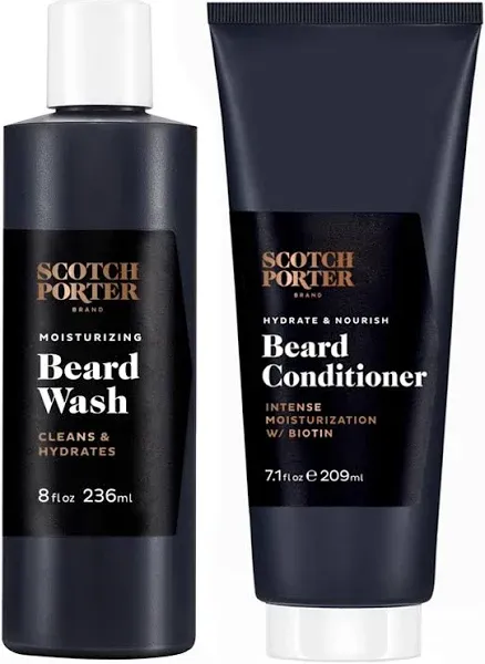 Scotch Porter Beard Wash & Conditioner Bundle – Cleanse, Moisturize, Hydrate & Soften Coarse, Dry Beard Hair while Encouraging Growth for a Fuller, Healthier-Looking Beard