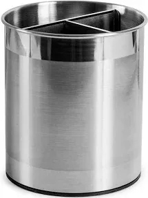 Cooler Kitchen Rotating Extra Large Stainless Steel Utensil Holder Caddy with Sturdy No-Tip Weighted Base, Removable Divider, and Gripped Insert