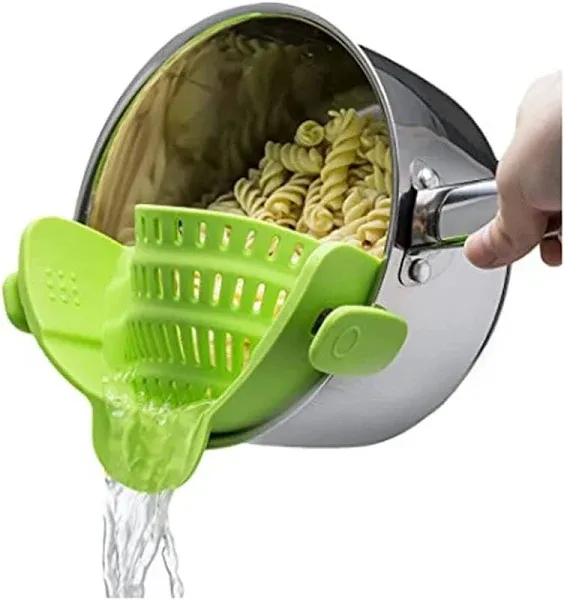 Kitchen Gizmo Snap N Strain Pot Strainer and Pasta Strainer Silicone Clip On Strainer and