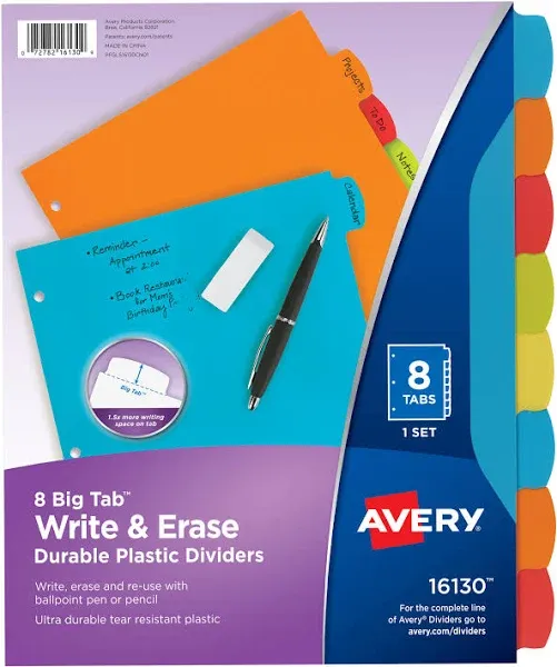 Avery Big Tab Write & Erase Durable Plastic Dividers