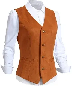 Foucome Women's Formal Regular Fitted Business Dress Suits Button Down Vest Waistcoat