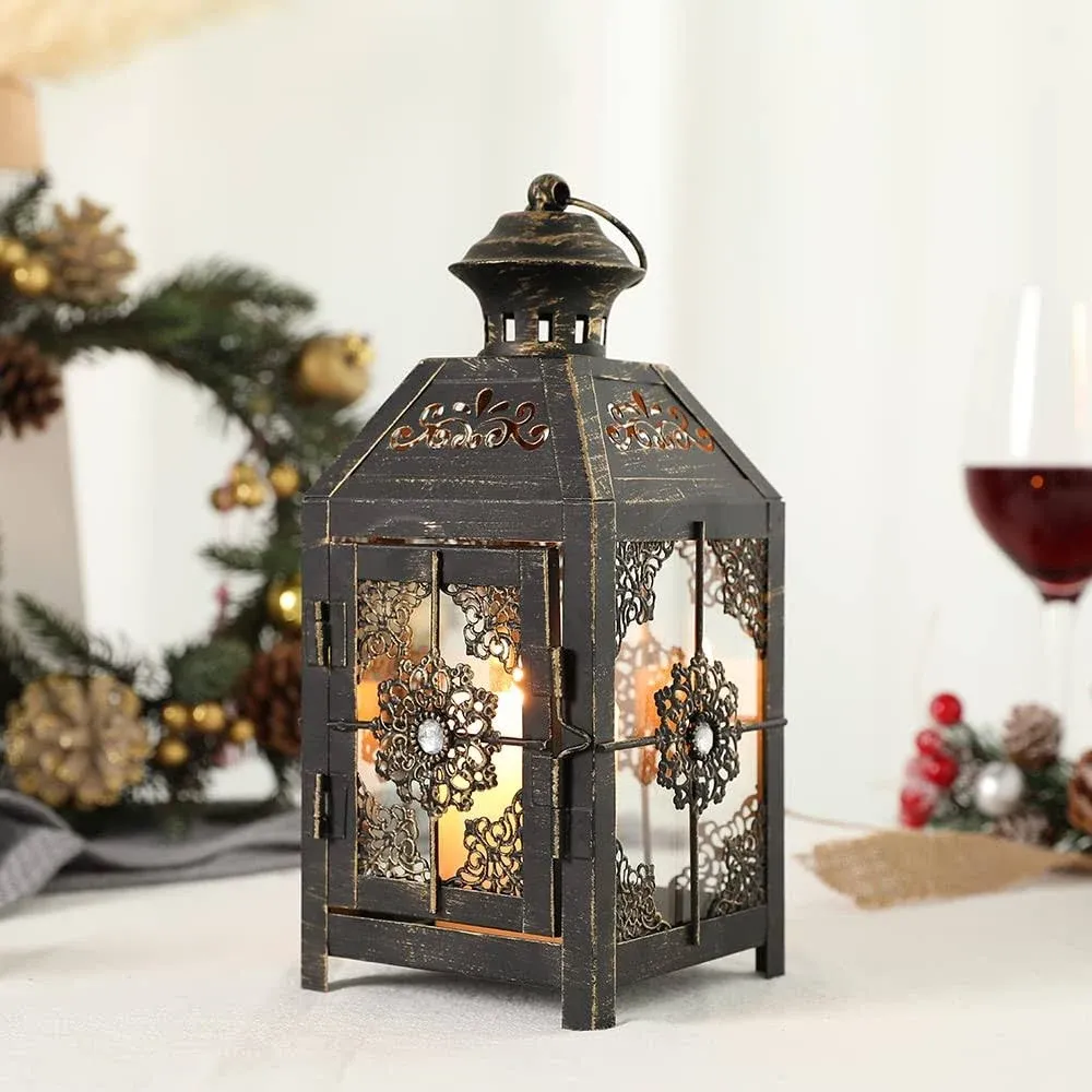 Decorative Lantern 9.5&#034; High Metal Candle Lantern Vintage Style Hanging Lante...