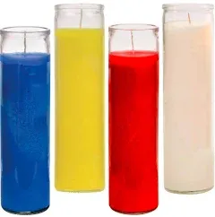 Prayer Candles - Red Yellow Blue White Wax Candle (4 Pack) Great for Sanctuary, Vigils - Unscented Glass Jars Candle Set - Jar Candles - Spiritual