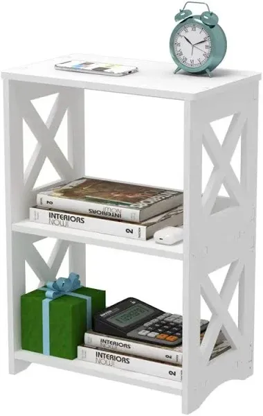 LUCKNOCK 3-Tiers Side Table Narrow End Table with Storage Shelf