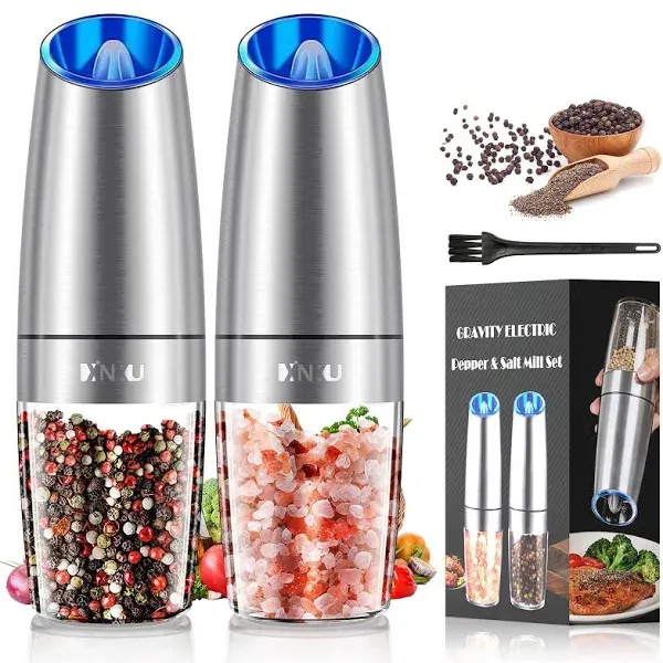 Enutogo Electric Salt and Pepper Grinder Set, Gravity Automatic Mill Salt and Pepper with Adjustable Coarseness, Battery Powered with LED Light, One