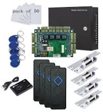 TCP/IP 4 Door Entry Access Control Panel Kit Electric Strike Fail Secure NO Mode Lock Enroll RFID USB Reader 110-240V Power Supply Box RFID Reader Phone APP remotely Open Door