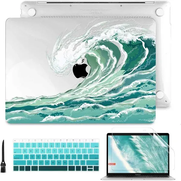 Batianda Case for MacBook Air 13 Inch M1 2020 2019 2018 Release Model A2337 A2179 A1932 with Retina & Touch ID,Pattern Clear Hard Case Shell Cover with Keyboard Cover & Screen Protector,Wave