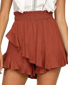 LETSRUNWILD Women's Mini Skirt Skort Ruffle Trendy Beach Cotton High Waisted Flowy Wrap Shorts for Summer