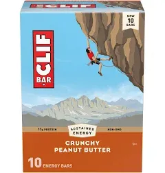 CLIF BAR, Crunchy Peanut Butter Made with Organic Oats 11g Protein, Non-GMO, Plant Based Energy Bars, 2.4 oz. (5 Pack)