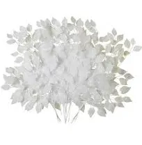 Artificial White Ficus Leaves Tree Branches Faux Plant Spray for Home Wedding Décor(12Pcs)