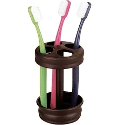 iDesign Metal Toothbrush Holder - Bathroom Cup for Bathroom Organization, The Olivia Collection - 3.25" x 3.25" x 5", Bronze