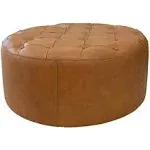 Seletar MCM Round Button Tufted Leather Ottoman 37"