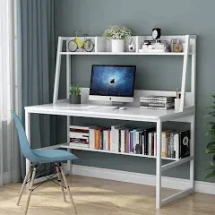 47 Inches Computer Desk with Hutch and Bookshelf