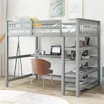 Merax Loft Bed with Storage Shelves and Under-Bed Desk