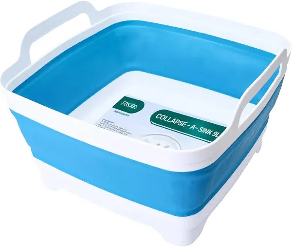 FOSJGO 9L Collapsible Dish Tub Portable Sink,Dishpan for Washing Dishes,Wash Dish Basin,Foldable Laundry Tub,Washing Basin with Drain Plug,Dishpan for Kitchen Sink,Camping Dish Washing Tub