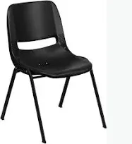 Flash Furniture RUT-EO1-01-PAD-GG Hercules Series Black Ergonomic Shell Stack Chair with Padded Seat and Back