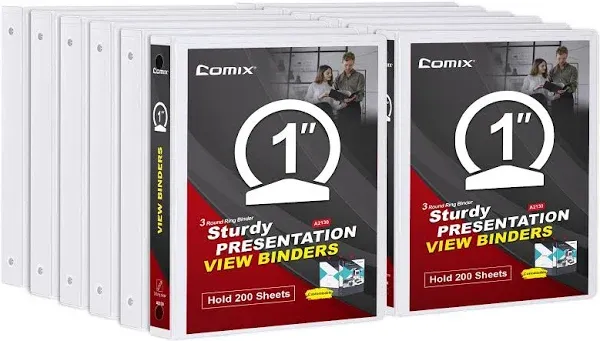 COMIX Sturdy 3 Ring Binder 1 inch with Clear View Cover, 1" Round Ring View Binder, PVC-Free, 200 Sheets Capacity of US Letter Size Paper, Office ＆ School Supplies, 8 Pack (Black)