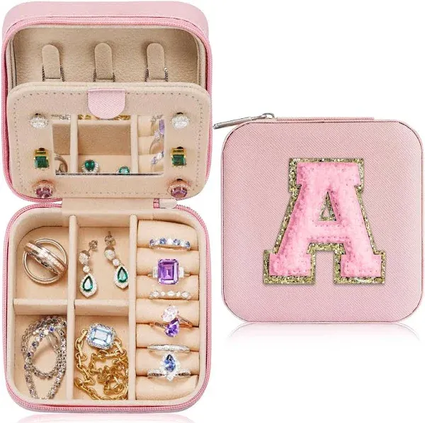 Personalized Jewelry Holder &amp; Organizer Case - Pink Travel Jewelry Box with a In