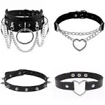 Dumcondy 4pcs Halloween Cool Steampunk Love Heart Shaped Gothic Goth Punk Rock Rivet Spike Studded PU Leather Choker Collar Necklace Sets for Women