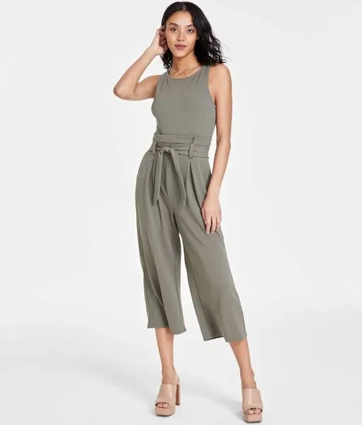 Bar III Women's Sleeveless Crewneck Tie-Waist Jumpsuit