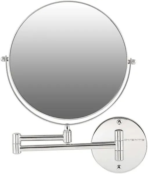 Ovente 9" Wall Mount Makeup Mirror, 1X & 10X Magnifier, Adjustable Spinning Double Sided Round Reflection, Extend, Retractable & Folding Arm, Bathroom & Vanity Décor, Nickel Brushed MNLFW90BR1X10X