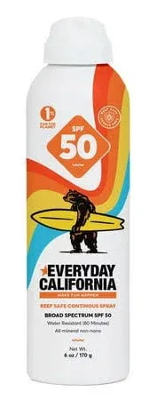 Everyday California SPF 50 Reef Safe Mineral Spray Sport Sunscreen - Water Resistant Zinc Sunblock Free of Oxybenzone - Coral Reef Friendly UVA/UVB Broad Spectrum Sunscreen & Protector (6oz)