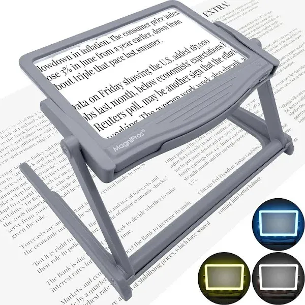 Magnipros 5X LED Full Page Magnifying Glass with Detachable Stand 3 Color Modes