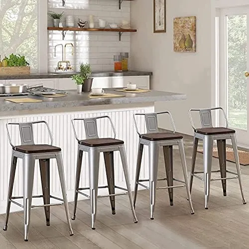 Changjie Furniture 26 Inch Bar Stools Set of 4 Industrial Metal Barstools Counter Height Bar Stool with Backs (26 inch, Silver)