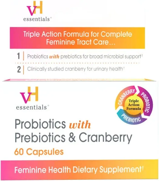 Vh Essentials Probiotics with Prebiotics and Cranberry Feminine Health 