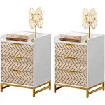 YITAHOME Nightstand with 3 Drawers, Modern Bedside Table with Chevron Design and Gold Metal Legs, Small End Side Table, Night Stands with Lip for