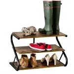 Honey-Can-Do 3-Shelf Z-Frame Wooden Shoe Rack with Matte Black Metal