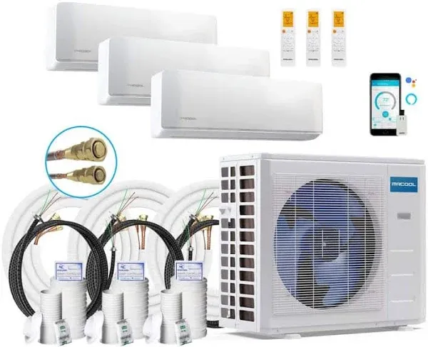 MRCOOL DIY Mini Split - 27,000 BTU 3 Zone Ductless Air Conditioner and Heat Pump with 16 ft. Install Kit, DIYM327HPW00C00