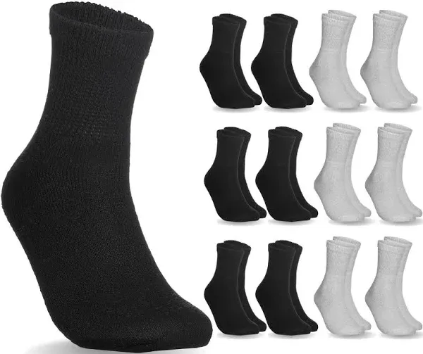 Special Essentials 12 Pairs Cotton Diabetic Ankle Socks - Non-Binding With Extra Wide Top For Men and Women