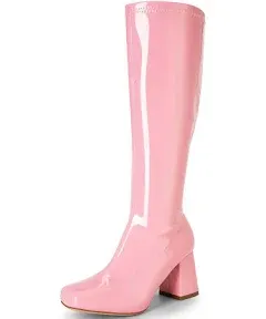 Women Gogo Boots Square Toe Chunky Heel Side Zipper Knee High Boots