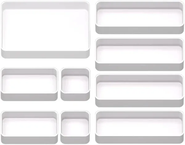 9 Pcs Stackable Drawer Organizer Trays Set, Multifunctiona<wbr/>l Stackable White