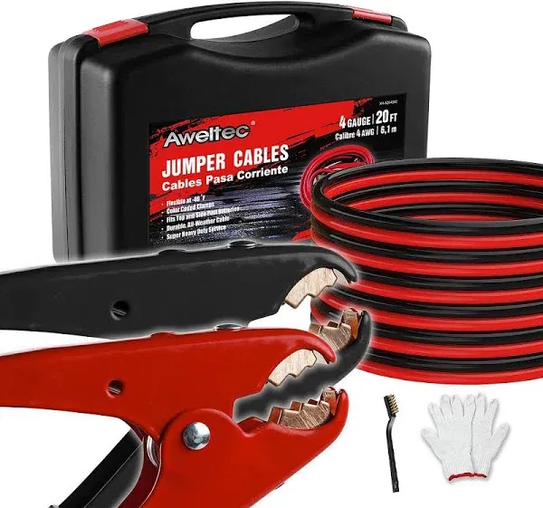 100% Pure Copper Jumper Cables 4 Gauge 20 Feet - Heavy Duty Battery Booster C...