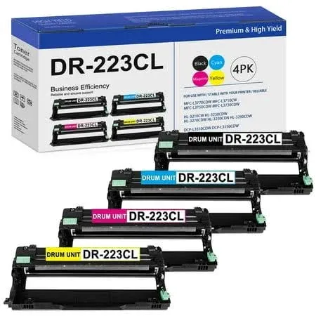 DR223CL Drum Unit Set 4-Pack (Black, Cyan, Magenta, Yellow) Replacement for Brother DR-223CL Drum Unit MFC-L3770CDW Mfc-l3710cw HL-3210CW HL-3230CDW