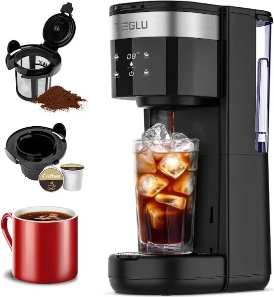 Teglu 2024 Iced Coffee Maker, Hot and Cold Coffee Maker Single Serve for K Cup and Grounds