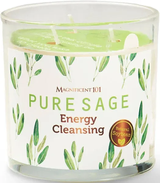 MAGNIFICENT 101 PURE SAGE Smudge Candle for House Energy Cleansing, Banishes Negative Energy I Purification and Chakra Healing - Natural Soy Wax Candle for Aromatherapy